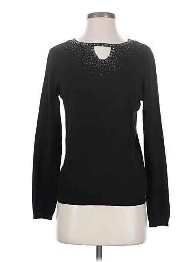 Pre-owned 89th & Madison Long Sleeve Top Black Keyhole Neckline Tops