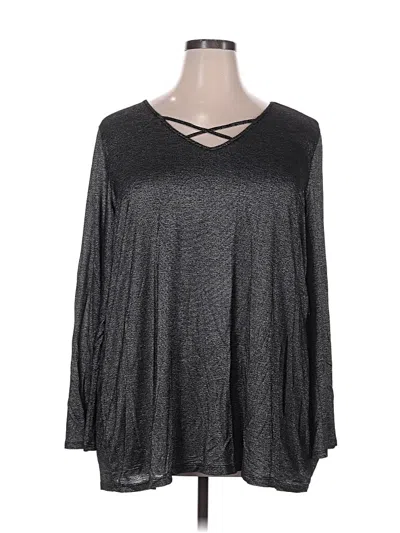 Pre-owned 89th & Madison Long Sleeve Top Gray Keyhole Neckline Tops