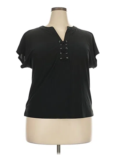 Pre-owned 89th & Madison Short Sleeve Top Black Keyhole Neckline Tops