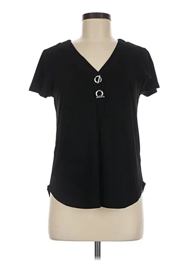 Pre-owned 89th & Madison Short Sleeve Top Black Keyhole Neckline Tops