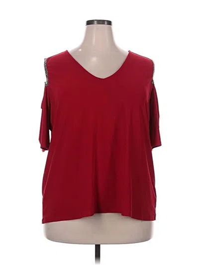 Pre-owned 89th & Madison Short Sleeve Top Burgundy Cold Shoulder Neckline Tops