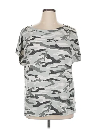 Pre-owned 89th & Madison Short Sleeve Top Gray Camo Pattern Boatneck Tops