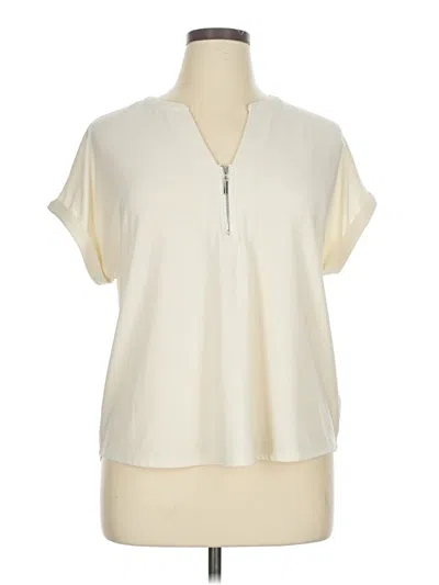 Pre-owned 89th & Madison Short Sleeve Top Ivory Keyhole Neckline Tops