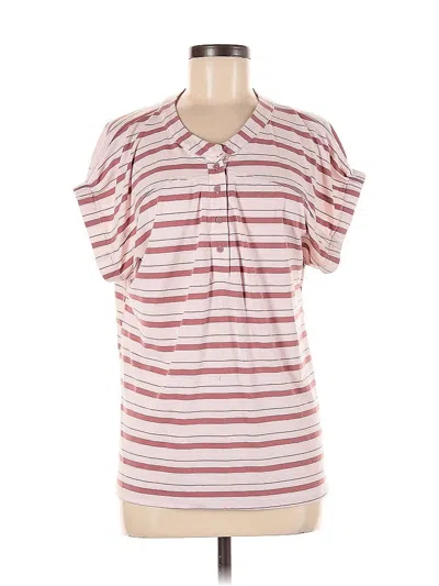 Pre-owned 89th & Madison Short Sleeve Top Pink Stripes Pattern Keyhole Neckline Tops