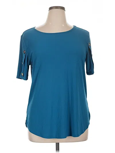 Pre-owned 89th & Madison Short Sleeve Top Teal Keyhole Neckline Tops