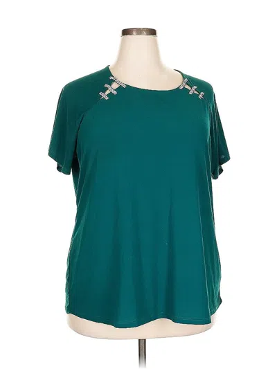 Pre-owned 89th & Madison Short Sleeve Top Teal Keyhole Neckline Tops In Blue
