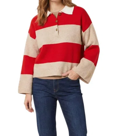 8apart Cooper Striped Polo Sweater In Taupe/red In Multi