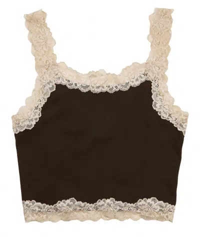 8apart Junior Women's Fitch Floral Lace Strap Crop Cami In Chocolate In Black