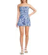 8apart Strapless Smocked Bodice Romper In Blue Floral In Blue