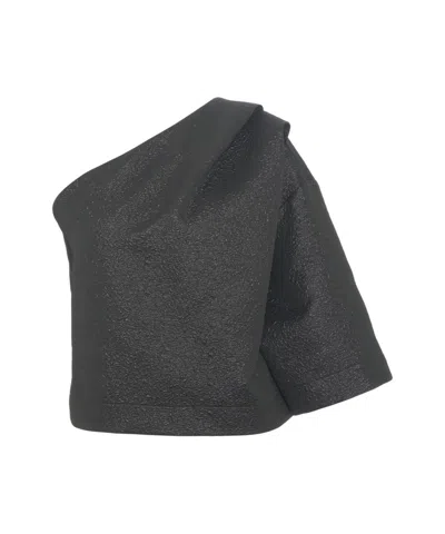 8pm Asymmetric One-shoulder Top With Structured Sleeve In Gray