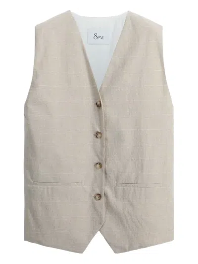 8pm Checked Waistcoat In Neutrals