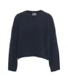 8pm Cropped Textured Wool Blend Sweater With Round Neckline And Relaxed Fit In Blue