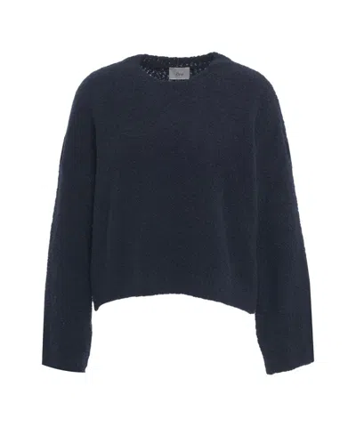 8pm Cropped Textured Wool Blend Sweater With Round Neckline And Relaxed Fit In Blue