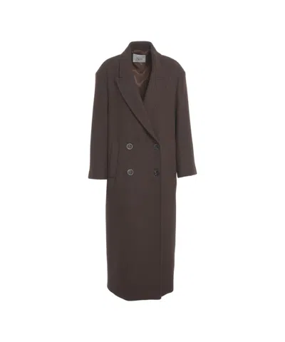 8pm Double-breasted Long Coat With Refined Lapel And Oversized Sleeves In Brown