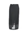 8pm Flowing Midi Skirt With Semi-transparent Overlay And Lace Hem In Black