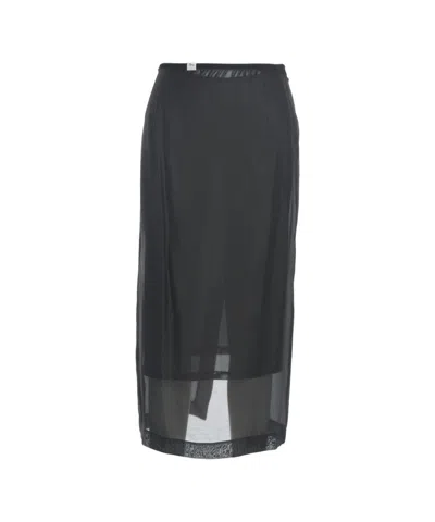 8pm Flowing Midi Skirt With Semi-transparent Overlay And Lace Hem In Black