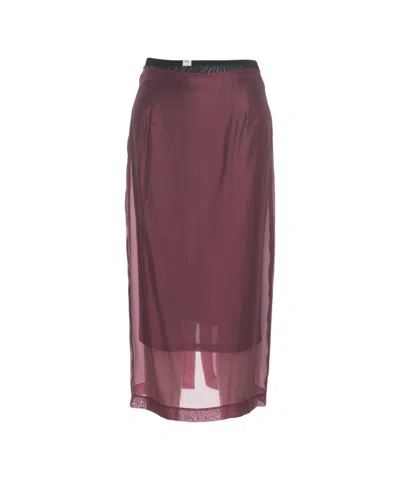 8pm Flowing Midi Skirt With Semi-transparent Overlay And Lace Hem In Pink