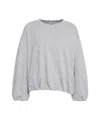 8pm Heather Grey Oversized Sweatshirt With Classic Round Neckline And Gathered Effect In White