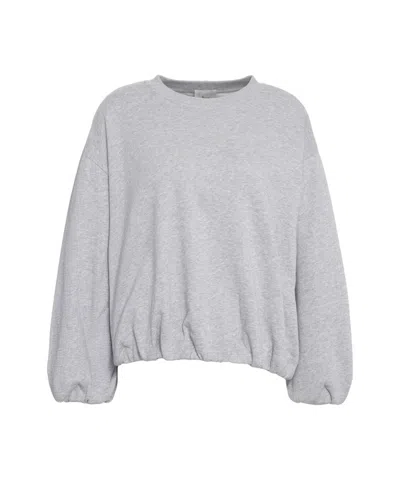 8pm Heather Grey Oversized Sweatshirt With Classic Round Neckline And Gathered Effect In White