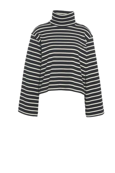 8pm High-neck Oversized Dolcevita T-shirt With Contrasting Stripes In Black