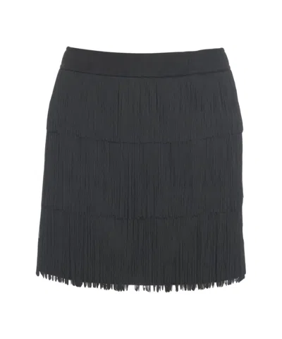 8pm Layered Fringe Black Mini Skirt With Elastic Waistband In Brown
