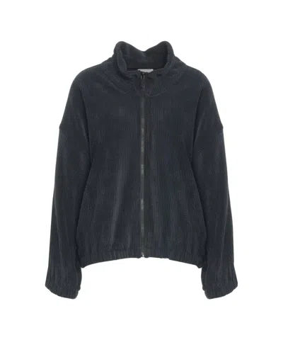 8pm Ribbed Knit Top With High Collar And Full-length Zipper In Black