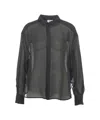 8pm Semi-transparent Blouse With Classic Collar And Voluminous Sleeves In Black