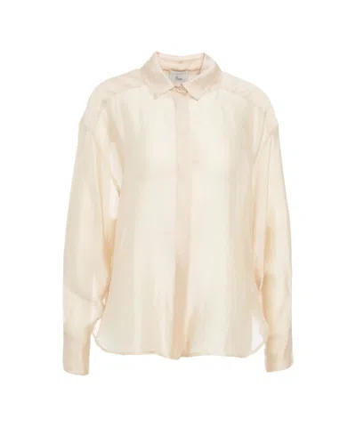 8pm Semi-transparent Silk Blouse With Classic Collar And Fitted Cuffs In Neutral