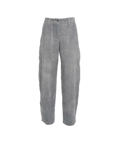 8pm Straight-leg Trousers With Utility Pockets And Textured Fabric In Gray