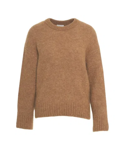8pm Textured Brown Knit Sweater With Relaxed Fit And Ribbed Accents