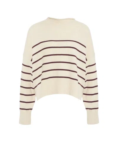 8pm Timeless Striped Oversized Knit Pullover 'anne' In White