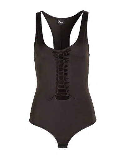 8pm Woman Bodysuit Dark Brown Size Xs Polyamide, Elastane