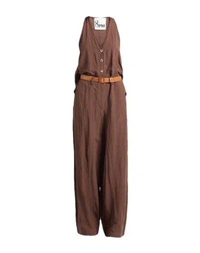 8pm Woman Jumpsuit Brown Size M Viscose, Linen