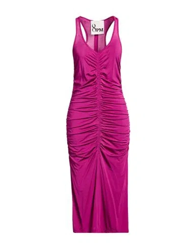 8pm Woman Midi Dress Mauve Size L Viscose, Elastane In Purple
