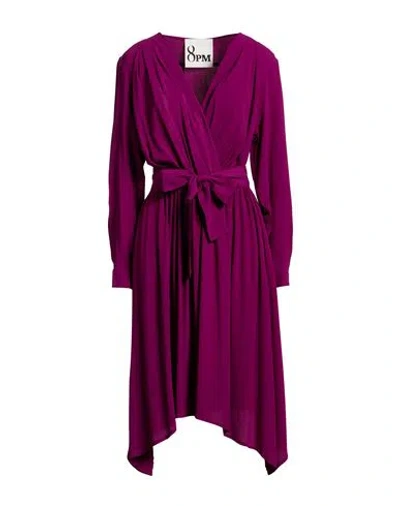 8pm Woman Midi Dress Plum Size L Acetate, Silk In Purple