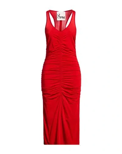 8pm Woman Midi Dress Red Size M Viscose, Elastane
