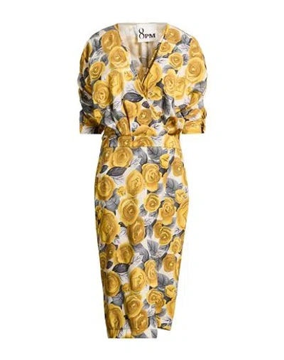 8pm Woman Midi Dress Yellow Size L Rayon, Polyester In Multi