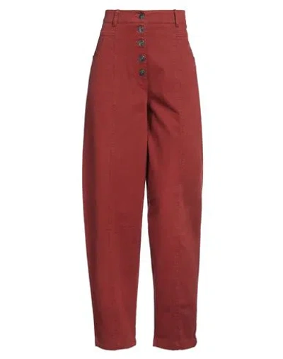 8pm Woman Pants Brick Size S Cotton, Elastane In Red