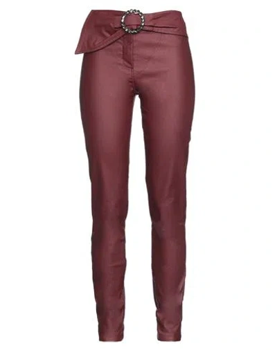 8pm Woman Pants Burgundy Size Xxs Polyurethane, Viscose, Polyamide, Elastane, Polyester In Red