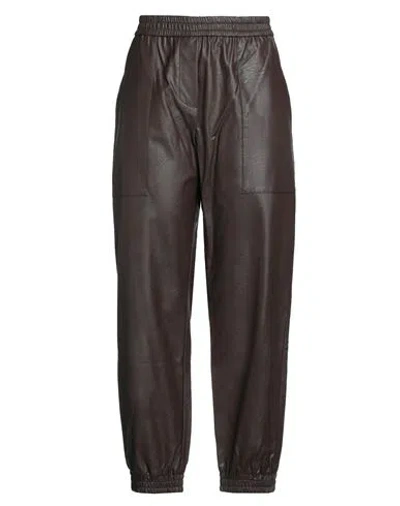 8pm Woman Pants Dark Brown Size L Polyurethane, Viscose