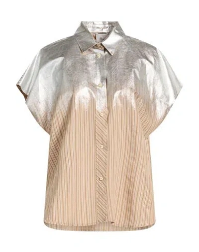 8pm Woman Shirt Beige Size M Viscose, Polyester In Silver