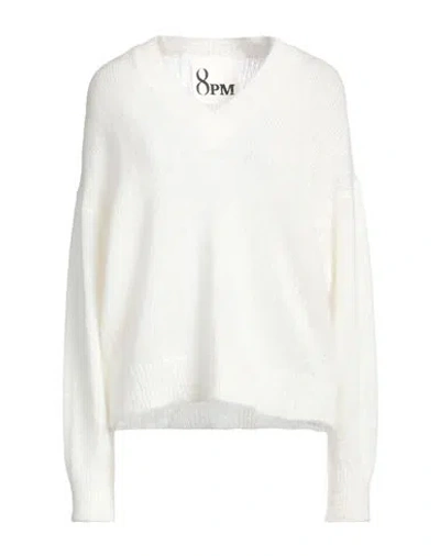 8pm Woman Sweater Cream Size M Mohair Wool, Alpaca Wool, Polyamide In White