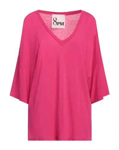 8pm Woman T-shirt Fuchsia Size S Viscose, Linen In Pink