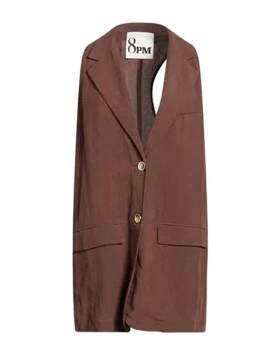 8pm Woman Tailored Vest Chocolate Brown Size M Viscose, Linen