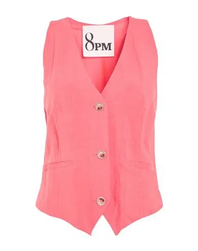 8pm Woman Tailored Vest Coral Size S Viscose, Linen In Pink