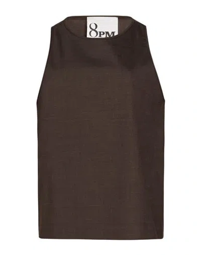 8pm Woman Top Chocolate Brown Size S Polyester, Wool, Elastane