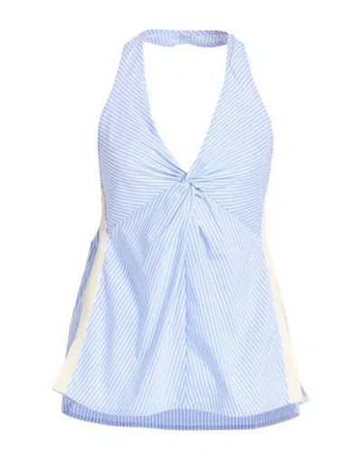 8pm Woman Top Light Blue Size L Cotton, Polyamide, Elastane