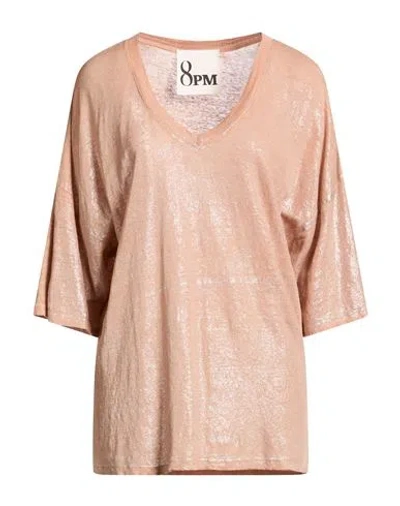 8pm Woman T-shirt Blush Size M Linen In Pink