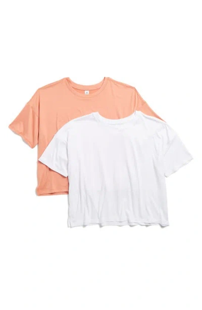 90 Degree By Reflex 2-pack Deluxe Cropped T-shirts In Canyon Clay/white