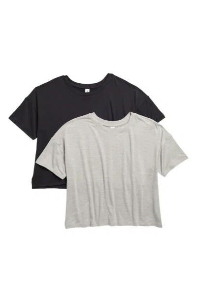 90 Degree By Reflex 2-pack Deluxe Cropped T-shirts In Heather Grey/black